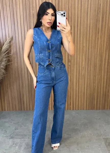 Calça Jeans Wide Leg Cecília - Lavagem Escura