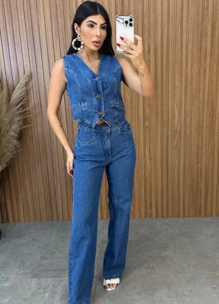 Calça Jeans Wide Leg Cecília - Lavagem Escura