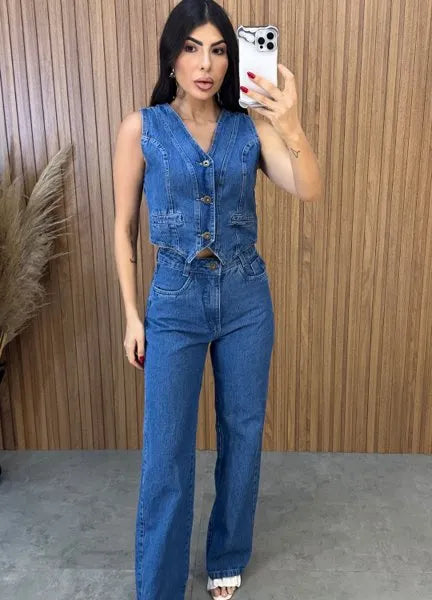 Calça Jeans Wide Leg Cecília - Lavagem Escura