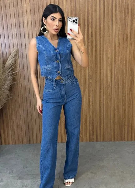 Calça Jeans Wide Leg Cecília - Lavagem Escura