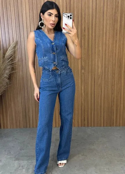 Calça Jeans Wide Leg Cecília - Lavagem Escura