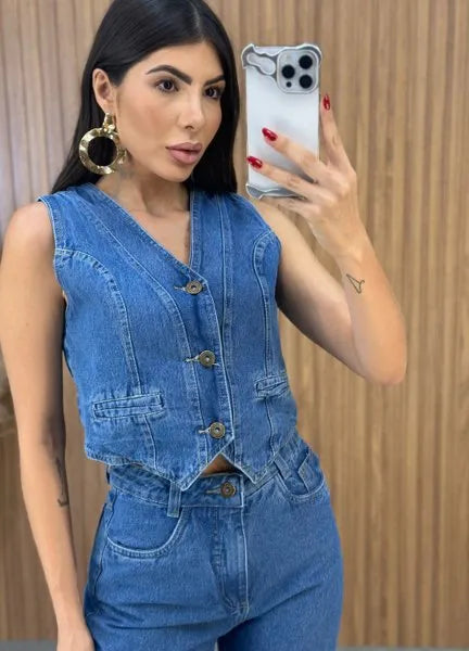 Calça Jeans Wide Leg Cecília - Lavagem Escura