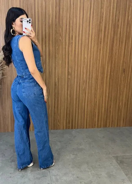 Calça Jeans Wide Leg Cecília - Lavagem Escura