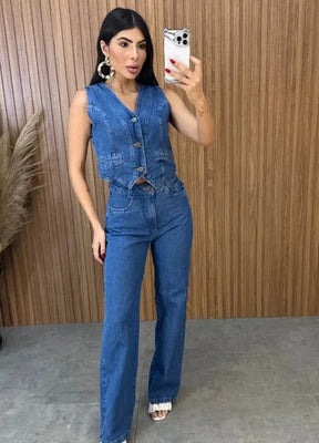 Calça Jeans Wide Leg Cecília - Lavagem Escura